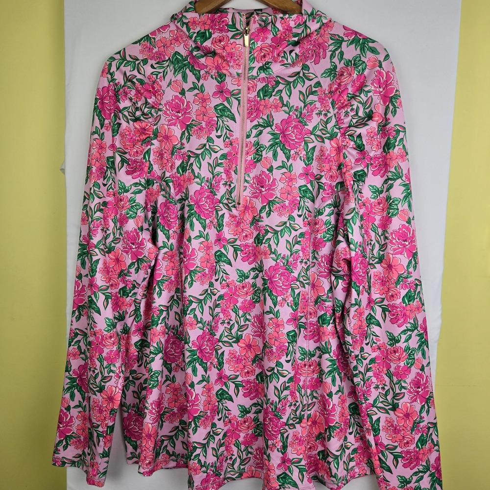Dear Scarlett Pink Floral Quarter Zip Mock Neck Pullover Top XL